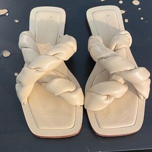 Anthropologie Cream Braided Slide Sandals